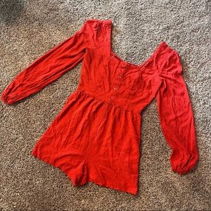 Express - long sleeve romper - size XS - polka dots - puffy sleeve - red
